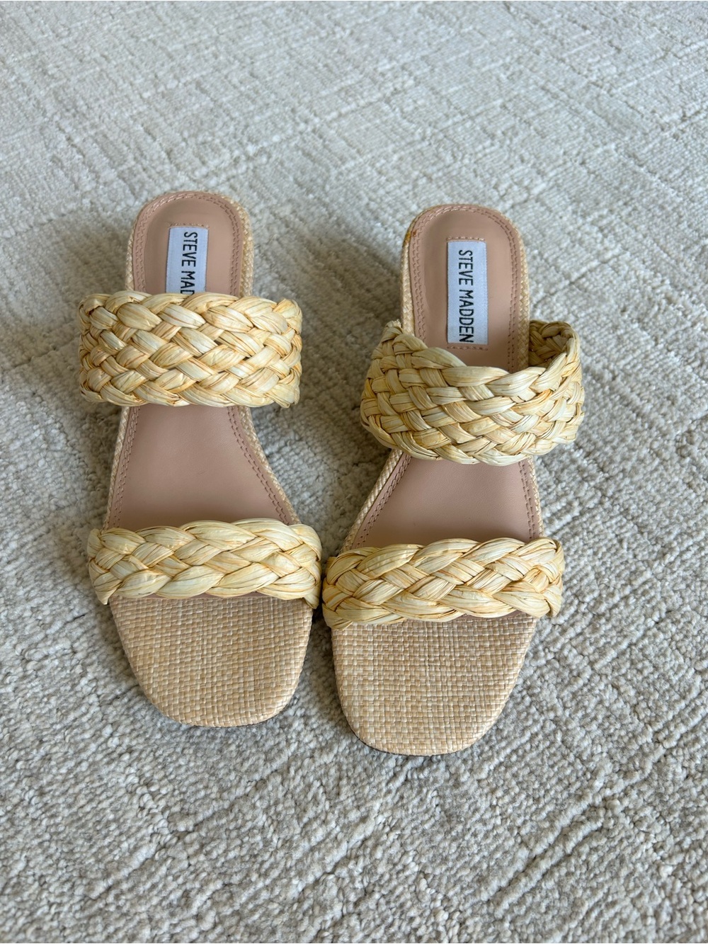 Steve Madden Braided Double-Strap Slide Sandals in Natural Straw